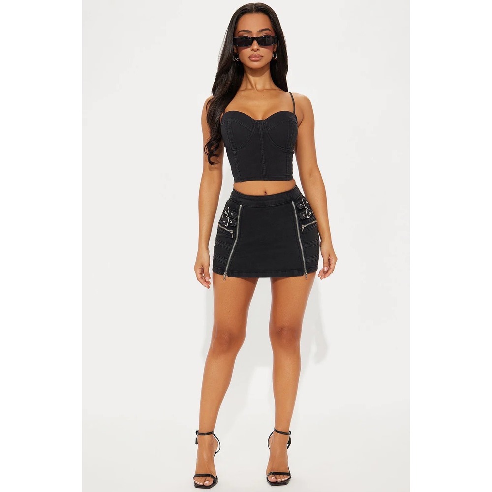 NEW! Fashion Nova His Loss Moto Denim Mini Skirt Black Size S NWT